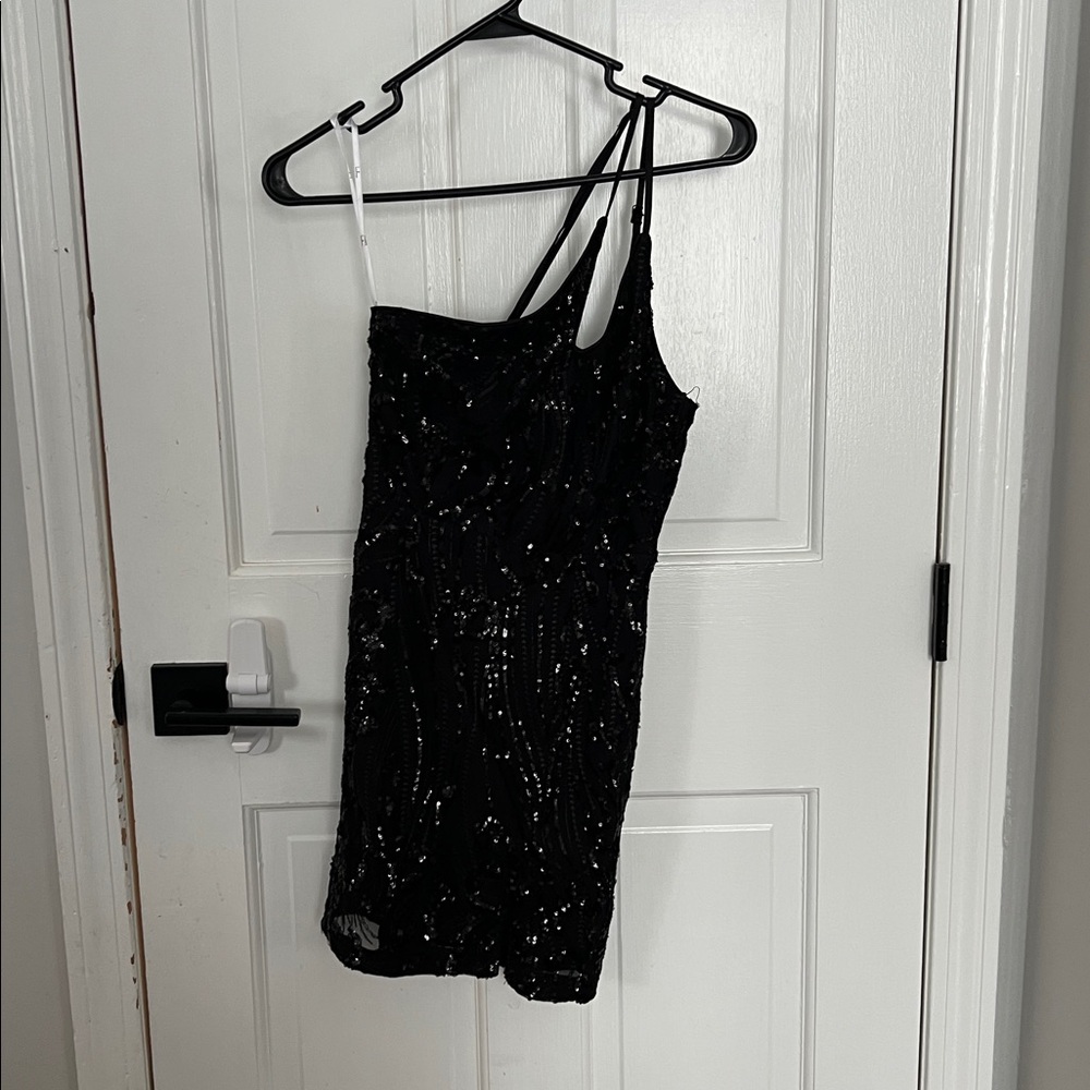 Lulu's Black Sequin Spaghetti Strap Mini Dress